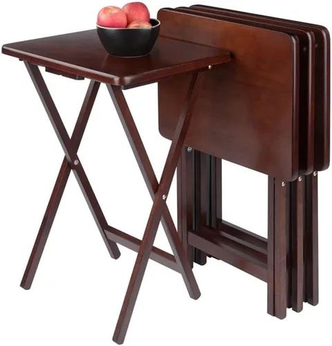 Vista 3 de Pemberly Row Mesa rectangular de madera maciza de transición para TV en nogal (juego de 4)