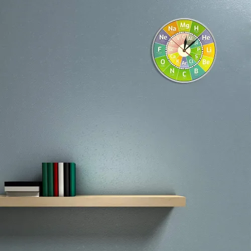 Vista 7 de The Geeky Days Reloj de tiempo Chem Tabla periódica Elementos de ciencia Reloj de pared de cuarzo silencioso Símbolos químicos Arte de pared
