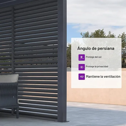 Vista 9 de PURPLE LEAF - Accesorio para pérgola con persiana, rejilla de aluminio 94AS de 3 paneles para privacidad óptima y control de la luz solar, pared