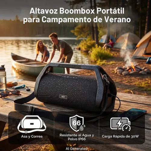 Vista 7 de Altavoz Bluetooth de 80 W con mango y correa incorporados