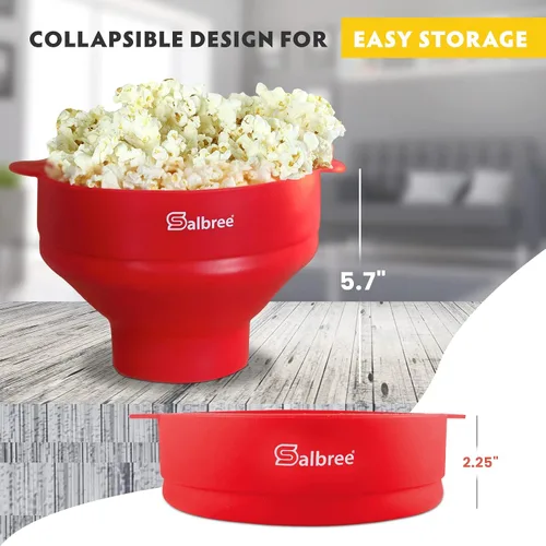Vista 4 de La máquina original de palomitas de maíz Salbree plegable de silicona para microondas, recipiente microondas con capacidad para 16 tazas, utiliza