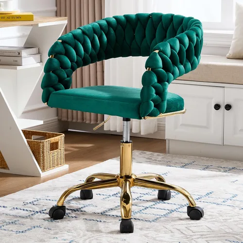 Vista 11 de NIOIIKIT Silla tejida para oficina en casa, silla giratoria de terciopelo Negro