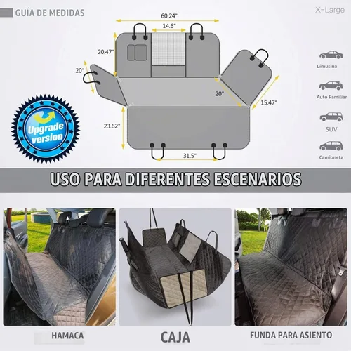 Vista 5 de Vailge Hamaca de coche para perro, 100% impermeable con ventana de malla, evita arañazos y fundas antideslizantes para asiento trasero