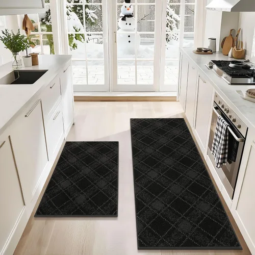Vista 13 de COSY HOMEER Juego de alfombras y tapetes de cocina 2 piezas antideslizantes, suaves alfombras de cocina para piso absorbentes y resistentes a Gris