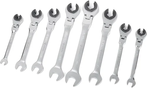 Vista 9 de Llave combinada de trinquete con cabezal flexible abierto, juego de 6 llaves de trinquete SAE con cabezal flexible de 180°, 72 engranajes de acero