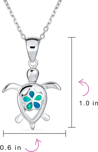 Vista 3 de Collar con colgante de tortuga marina con diseño de flor tropical náutica para vacaciones en la playa, con incrustaciones de ópalo azul, estrella