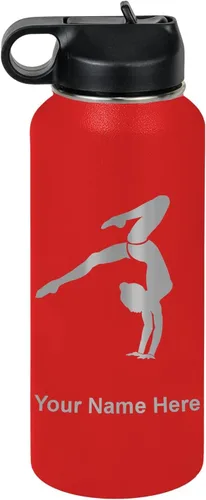 Vista 30 de LaserGram Botella de agua personalizada, soporte de mano de gimnasta, acero inoxidable de doble pared aislada al vacío con popote superior, regalo