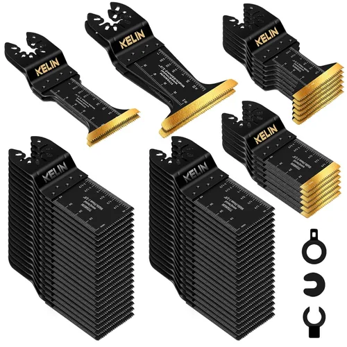 Vista 12 de KELIN Kit de 116 cuchillas oscilantes multiherramienta, 4 tipos de hojas de sierra de titanio para madera, metal, paneles de yeso, tuberías, se