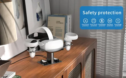 Vista 5 de Estación de carga rápida de auriculares VR de aleación de aluminio para Oculus Quest 2 Meta Quest 2, compatible con correa Elite con batería con 4