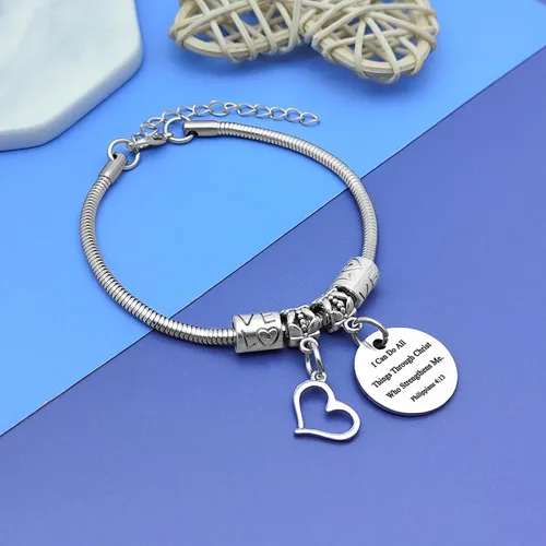 Vista 4 de DlaeKua Pulsera inspiradora con versículo bíblico para mujeres y hombres, filipenses 413, regalos religiosos cristianos, regalo de Navidad, regalos