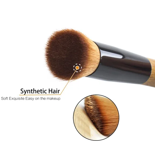 Vista 4 de Brocha de base Kabuki de base plana – Brocha de bambú premium para maquillaje facial para base de polvo rubor – Pulido, punteado, corrector