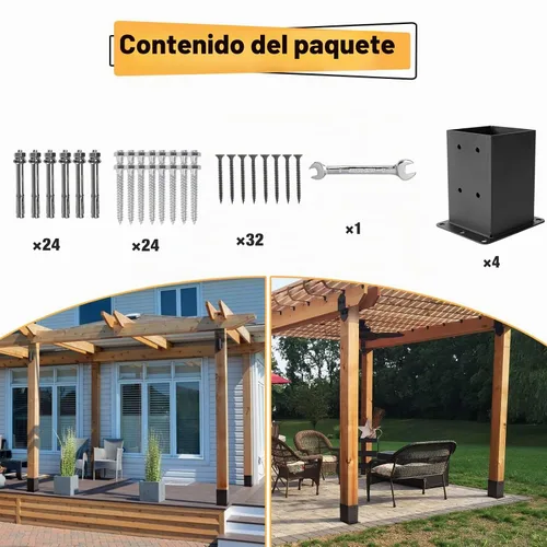 Vista 4 de Base de Poste 4×4 4 Piezas, Soportes de Poste de Cubierta, Tamaño Interior (3.6" x 3.6") Soporte de Poste de Acero con Recubrimiento en Polvo