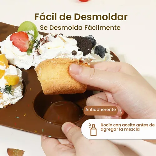 Vista 5 de Juego de 2 moldes de silicona para magdalenas para hornear, molde de cupcake antiadherente de tamaño regular, molde de muffin de silicona de 6 tazas