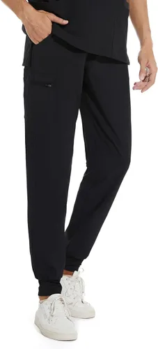 Vista 4 de COZYFIT Pantalones médicos para hombre, pantalones ajustados con 5 bolsillos, cintura de yoga, antiarrugas para hombre