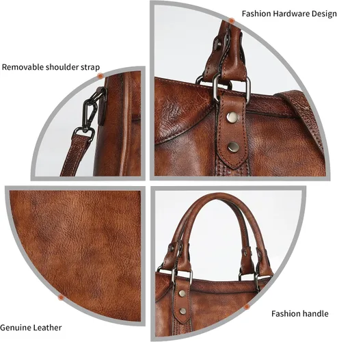 Vista 6 de Iswee Bolsos satchel para mujeres, bolso de hombro de cuero genuino, carteras de cuero Hobo, bolsos cruzados, cartera vintage, bolso tote