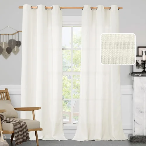 Vista 21 de LAMIT Cortinas de Lino Blancas Semitransparentes para Dormitorio, Paneles Filtrantes de Luz, Cortinas de Lino con Ojales de Protección de Privacidad