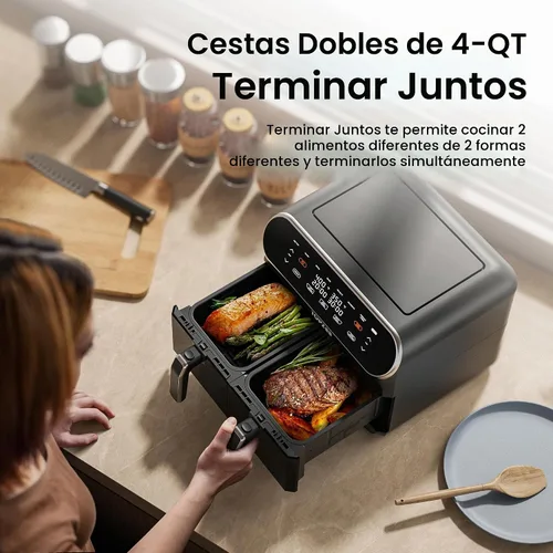 Vista 5 de Topzee Freidora de aire de doble cesta de 8 cuartos – Freidora de aire de tamaño familiar con zonas independientes duales, 8 ajustes preestablecidos