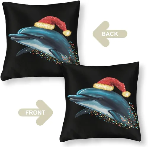 Vista 3 de Fundas de almohada de satén, fundas de almohada con sombrero de Papá Noel, fundas de almohada para amantes de los delfines, almohadas con cremallera