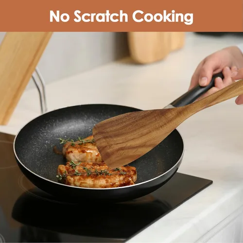 Vista 11 de comfoyar Juego de 7 cucharas de madera de teca para cocinar con espátula