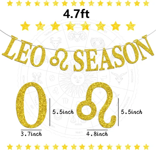 Vista 2 de Cartel de la temporada de Leo, cartel de Big Leo Energy, 12 Constelaciones Tema de Historia de Feliz Cumpleaños, Suministros de Decoración de Fiesta