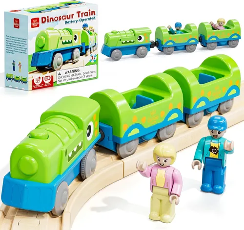 Vista 11 de Lehoo Castle Juego de Tren de Madera - Juego de Tren de Dinosaurio para Niños Pequeños de 2-4 Años, Juguetes de Vías de Tren de Madera y Conjunto