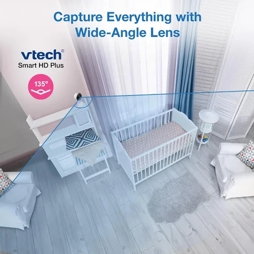 Vista 4 de VTech Smart WiFi Baby Monitor - Ve a tu bebé en casa o desde cualquier lugar, cámara 2K, pantalla de 5.5 pulgadas, zoom 24X, gran angular, visión