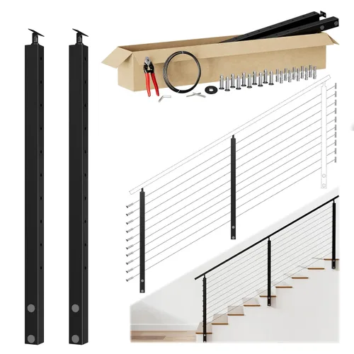 Vista 16 de Muzata Kit de barandilla de cable modular negro de 4 a 8 pies, kit de poste de 2 niveles de 36 pulgadas, sistema completo de barandilla de cable