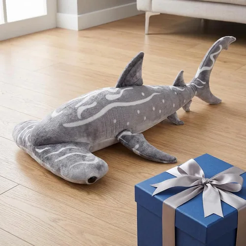 Vista 6 de Juguete de peluche gigante de tiburón martillo – Juguetes de peluche realistas de tiburón martillo de 40 pulgadas de largo, súper suaves, animales