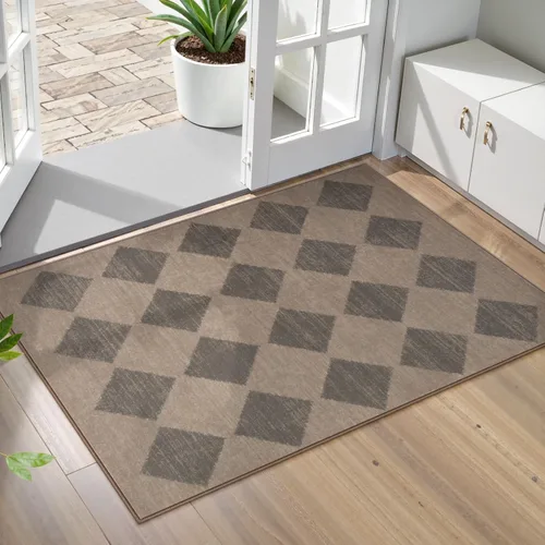 Vista 48 de Lahome - Tapete con diseño de entramado marroquí, a cuadros, pequeño, suave y antideslizante, moderno, resistente a las manchas, para puerta Negro
