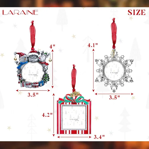 Vista 3 de Adornos de árbol de Navidad Laraine – Juego de 3 piezas colgantes decorativos, regalo de recuerdo navideño 2025, colgante con inserto de marco