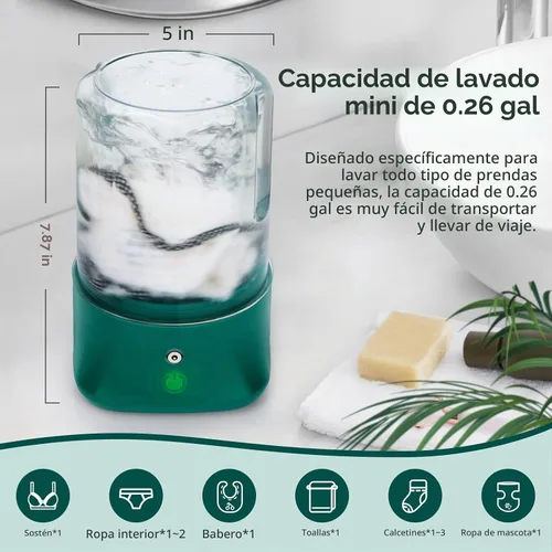Vista 2 de Mini Lavadora Portátil - Lavadora Pequeña de 1L Recargable por USB con 2 Modos de Limpieza Profunda para Ropa Interior, Calcetines y Ropa de Bebé