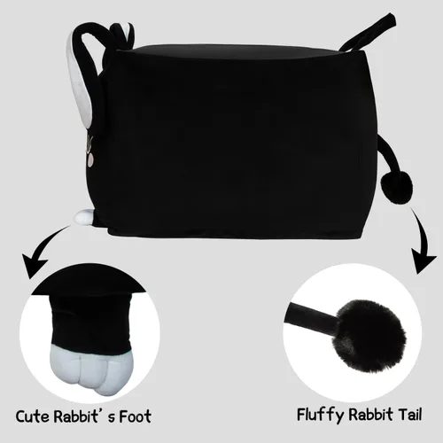 Vista 3 de Sillas de puf de conejo negro para organizador de habitación de niños, ideas de almacenamiento de animales de peluche, muebles de sala