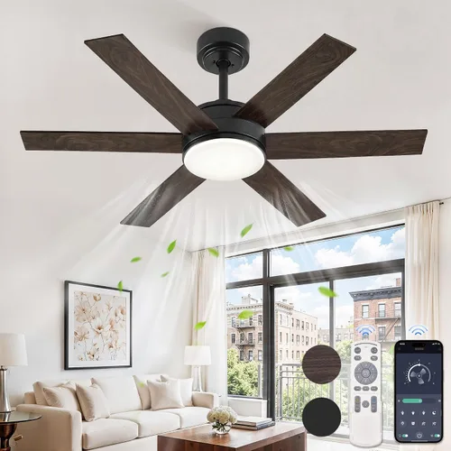 Vista 8 de Fanbulous Ventiladores de techo de 56 pulgadas con luces y control remoto, 6 aspas reversibles, regulables, 3000K-6000K ajustables, ventiladores