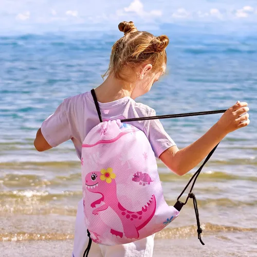 Vista 4 de WAWSAM Mochila con cordón - Bolsas con cordón para niños, bolsa de natación para la playa, Dinosaurio B, Dinosaurio B