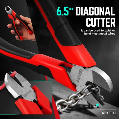 Vista 9 de DNA Motoring TOOLS-00063 - Juego de alicates de 3 piezas, alicates Linesman de 6.5 pulgadas con mandíbulas duraderas, dientes fresados, junta