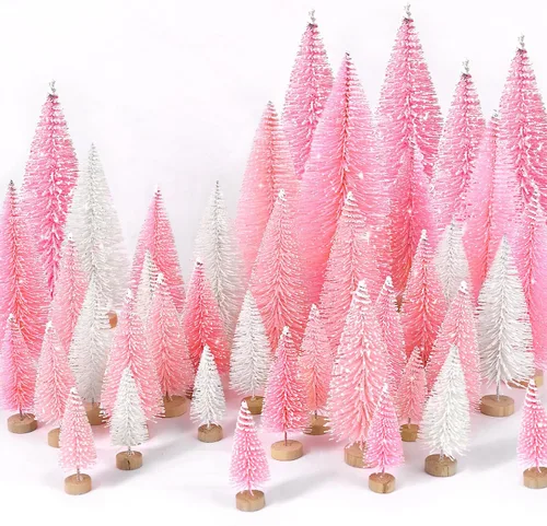 Vista 8 de 30 piezas de mini árboles de Navidad, mini árboles de Navidad artificiales de pino con base de madera, mini árboles de sisal para mesa, decoración