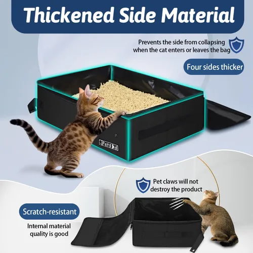 Vista 4 de Arenero portátil para gatos de viaje de Petskd con tapa y 10 bolsas desechables, a prueba de fugas y plegable, artículos de viaje esenciales
