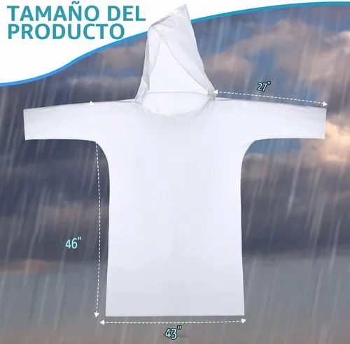 Vista 4 de 200 Ponchos de lluvia desechables para adultos, poncho de lluvia de emergencia a granel, transparente, impermeable, desechable, envuelto