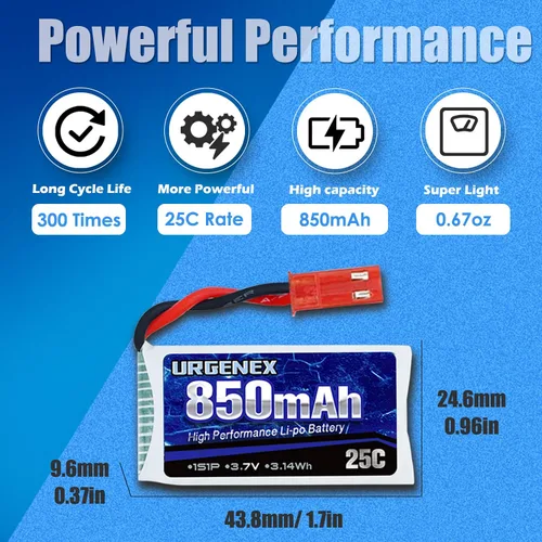Vista 4 de URGENEX 3.7V Lipo 850mah recargable Lipo con JST Plug X5 cargador para MJX Syma Holy Stone Sky Viper RC Quadcopter Drone X56W X400 X400W X300C X400C