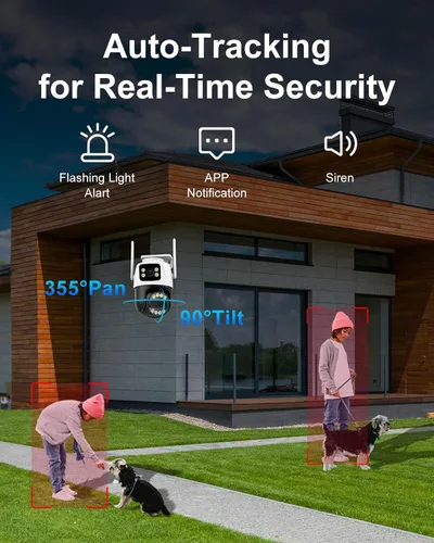 Vista 3 de Cámara de seguridad para exteriores de doble lente WiFi de 6 MP para exteriores, cámara de vigilancia doméstica, inalámbrica de 2.4 GHz, PTZ