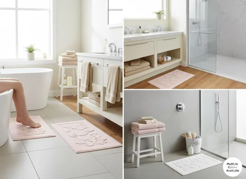 Vista 9 de Tapete de baño – Tapete de baño – Tapetes de ducha lavables – Toallas para el suelo del fregadero, tapetes de baño 100% algodón turco (1, gris)