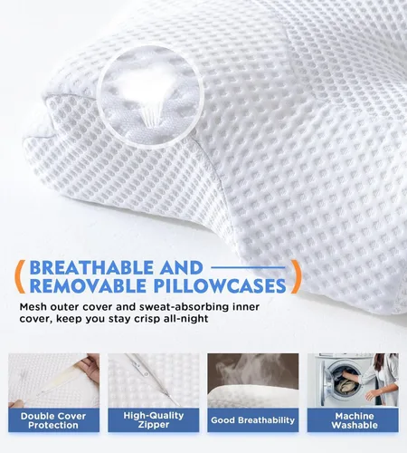 Vista 3 de Almohada cervical de espuma viscoelástica, almohada ortopédica de cuello de altura ajustable para aliviar el dolor de cuello, almohada ergonómica