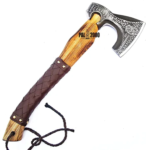 Vista 7 de Hacha de división camping cortar hacha vikingo Tomahawk batalla caza al aire libre mango de madera maciza 9971