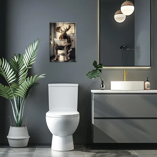 Vista 8 de GLOKAKA Lienzo decorativo para baño, diseño divertido de alpaca sentado en el inodoro, leyendo periódico, arte de pared, humor, granja, animal, arte