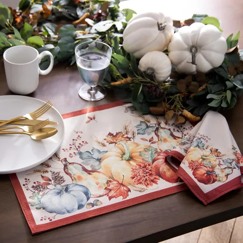 Vista 3 de Elrene Home Fashions - Servilletas de calabaza de cosecha botánica, juego de 4, 17 x 17 pulgadas