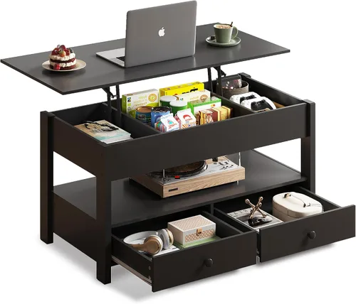 Vista 12 de WLIVE Mesa de Centro para Sala de Estar, Mesa de Centro con Tapa Elevable y Almacenamiento, Mesa Central de Comedor de Madera Pequeña Elevable