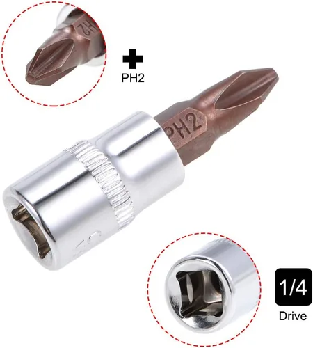 Vista 3 de uxcell 1/4 "Drive x PH2 Phillips Bit Socket, S2 Steel Bits, CR-V Sockets 1.5" Longitud (solo para uso manual), 3 piezas