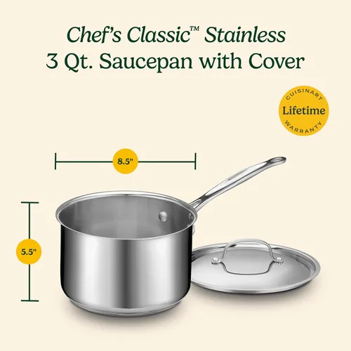 Vista 3 de Cuisinart 7193-20P Chef's Classic - Cacerola para cocinar y verter de 3 cuartos con tapa de acero inoxidable
