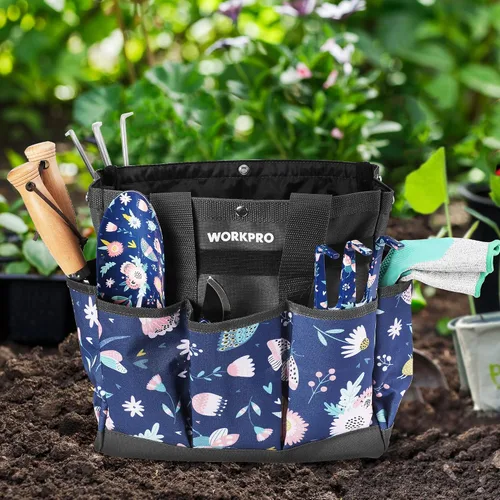 Vista 3 de WORKPRO Bolsa de herramientas de jardín, bolsa Oxford resistente de 9 bolsillos, soporte para kit de herramientas de jardinería, 12 x 12 x 6