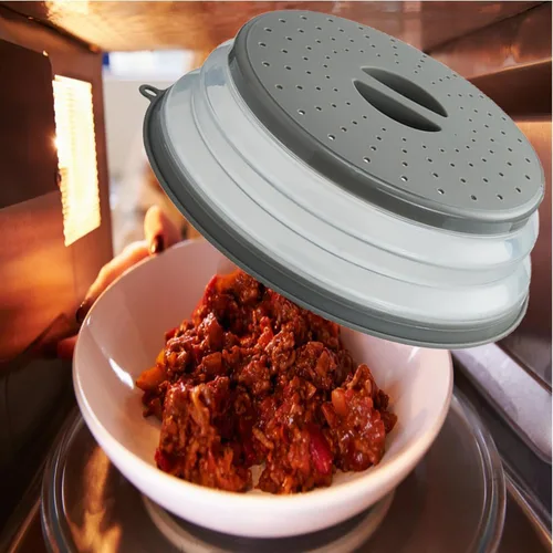 Vista 2 de Cubierta para salpicaduras de microondas ventilada para alimentos, protector de salpicaduras y colador de cocina para frutas y verduras, cubierta